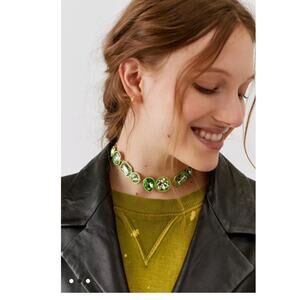 Piper Statement Gem Choker Necklace Green NEW